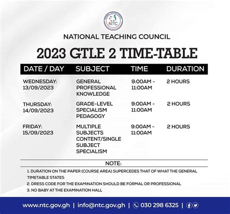 Timetable For 2023 Ghana Teacher Licensure Examination GTLE II