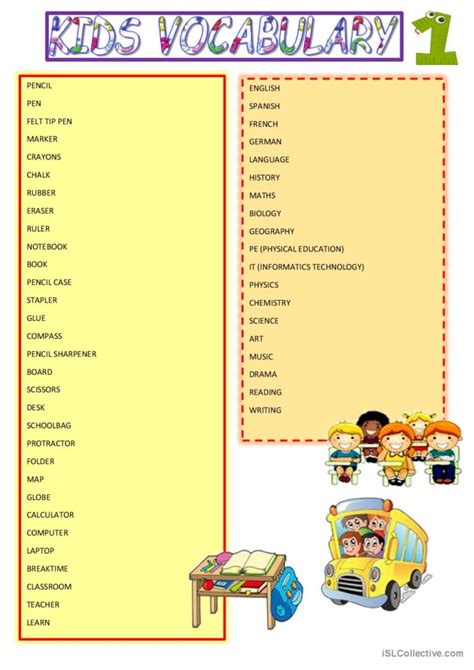 KIDS VOCABULARY: English ESL worksheets pdf & doc