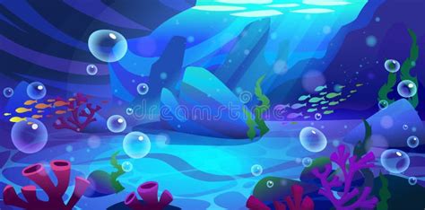 Seabed With Corals And Weeds Stones And Bubbles Stock Vector