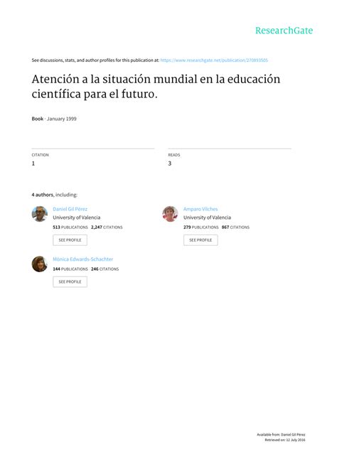 Pdf Atención A La Situación Mundial En La Educación Científica Para El Futuro