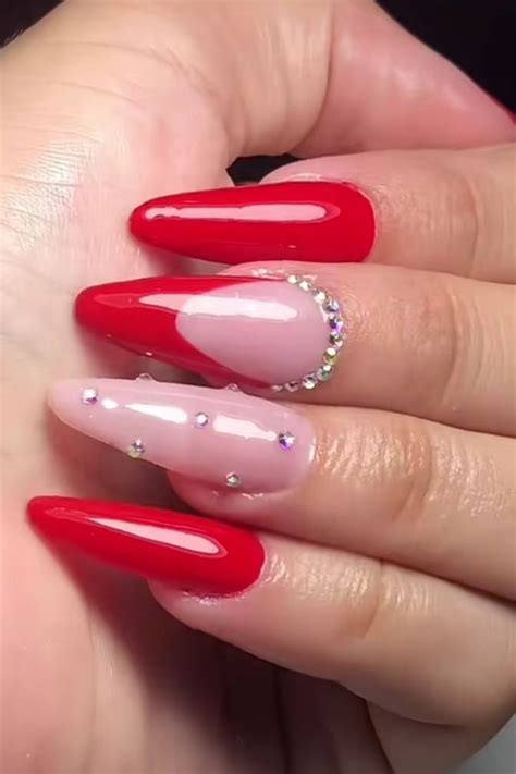 Alongamento Básico Vermelho Unhas Vermelhas Unhas Vermelhas Stiletto Unhas Redondas