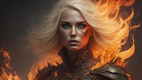 Premium Ai Image Blond Hair Woman In Fire Generative Ai