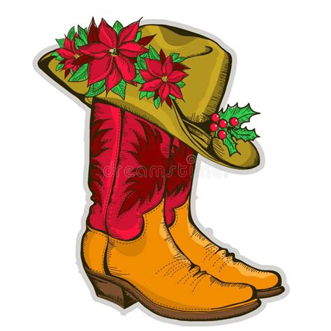 Christmas Cowboy Boots And Santa Hat Stock Vector Illustration Of