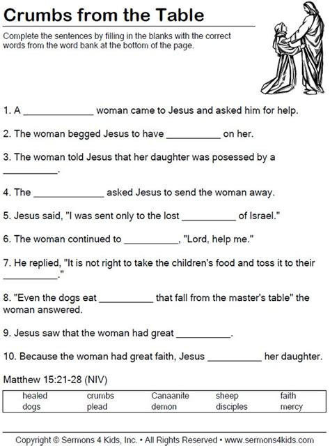 Bible Fill In The Blanks Worksheets