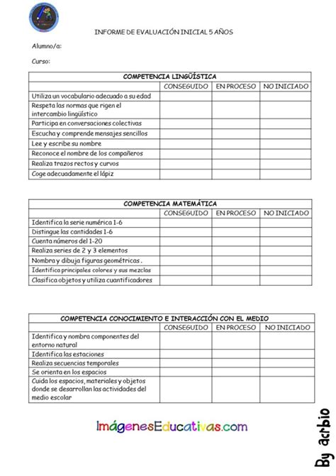 Fichas De Evaluación Inicial Para 3 4 Y 5 Años Hojas De Registro Y Aprendizajes Esperados