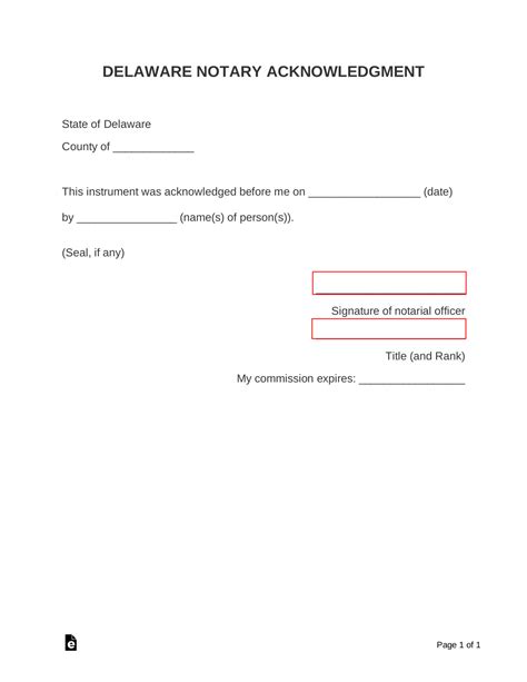 Free Delaware Notary Acknowledgment Form PDF Word EForms