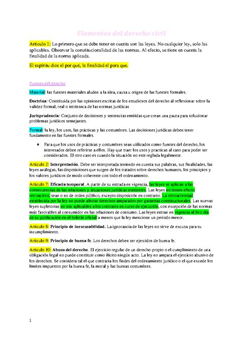 Derecho Civil Parcial 1 𝑬𝒍𝒆𝒎𝒆𝒏𝒕𝒐𝒔 𝒅𝒆𝒍 𝒅𝒆𝒓𝒆𝒄𝒉𝒐 𝒄𝒊𝒗𝒊𝒍 Articulo 1 Lo Primero Que Se Debe Tener