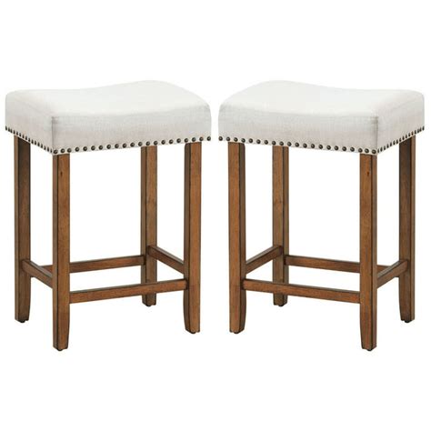 Costway Set Of 2 Nailhead Saddle Bar Stools 24 Height W Fabric Seat