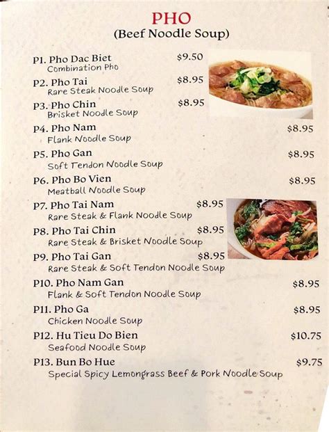 Menu At Thien An Pho House Of Noodle Restaurant Harrisonburg