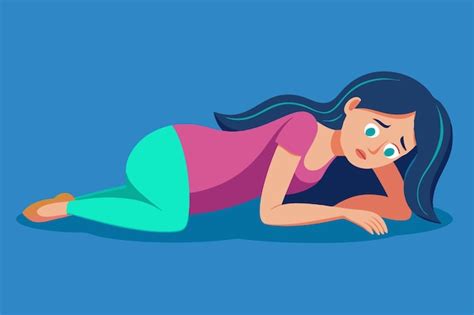 A Cartoon Woman Lying On The Floor With A Blue Background Premium Ai