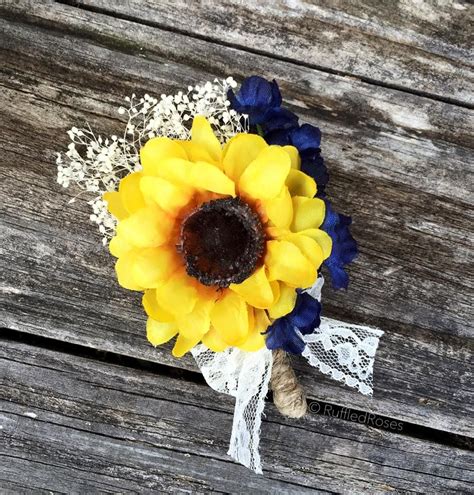 Rustic Sunflower Navy Boutonnière Sunflower Wedding Sunflower Themed Wedding Sunflower