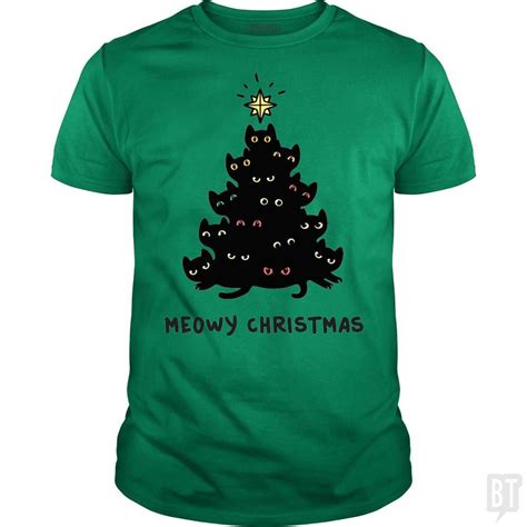 Meowy Christmas Tree T Shirt Classic Guys Unisex Tee Irish Green