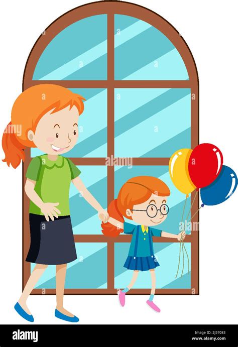 Mother And Daughter Simple Cartoon Character Illustration Stock Vector