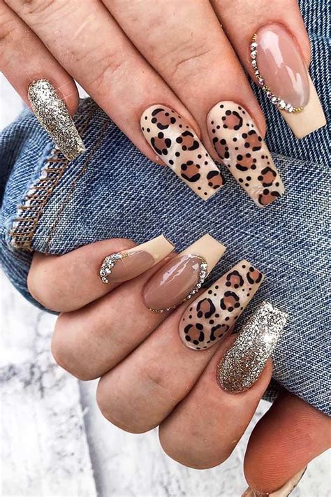 Leopard Nails Designs With Diamonds