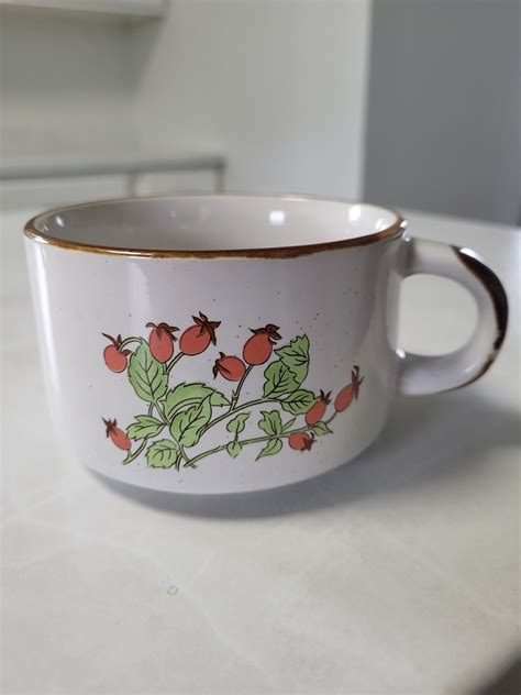 Vintage Stoneware Soup Mugs With Floral Designs Festival Gres