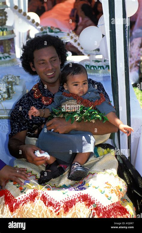 Tonga members of the royal family attending a party to celebrate the first birthday of a prince ...