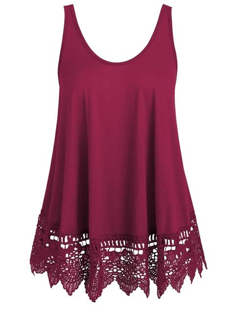 Tunic Lace Panel Tank Top Red Lace Tank Top Clothes For Women Clothes