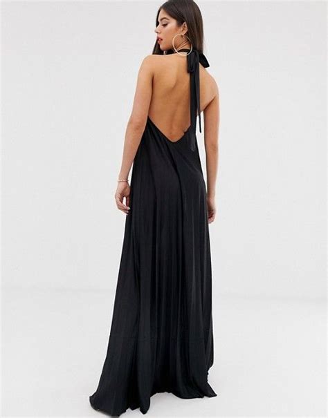 Asos Design Tall Backless Halter Pleated Maxi Dress Asos Maxi Dress