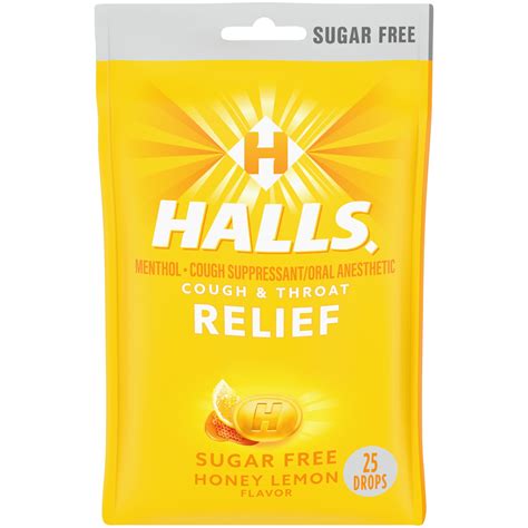 Halls Relief Honey Lemon Sugar Free Cough Drops 25 Drops