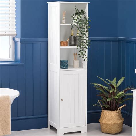 Christow Tall Bathroom Cabinet Wooden White Tallboy Unit 3 Shelf Storage Cupboard