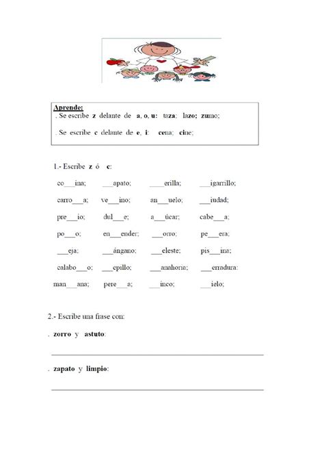 Ortografía za ce ci zo zu worksheet Cuadernos interactivos