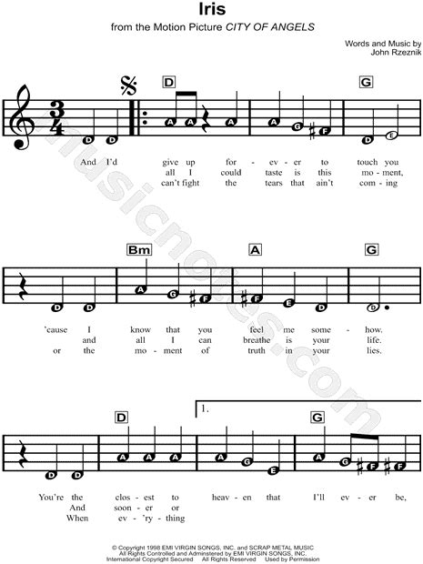 The Goo Goo Dolls Iris Sheet Music For Beginners In C Major