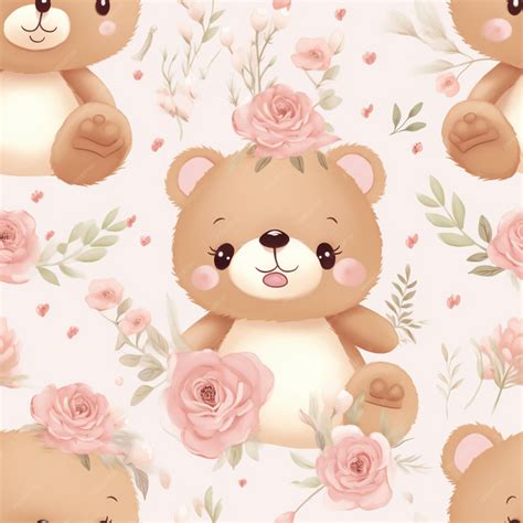 Premium Photo | Seamless Teddy Bears and Flowers Pattern Playful Cuddles in a Floral Garden