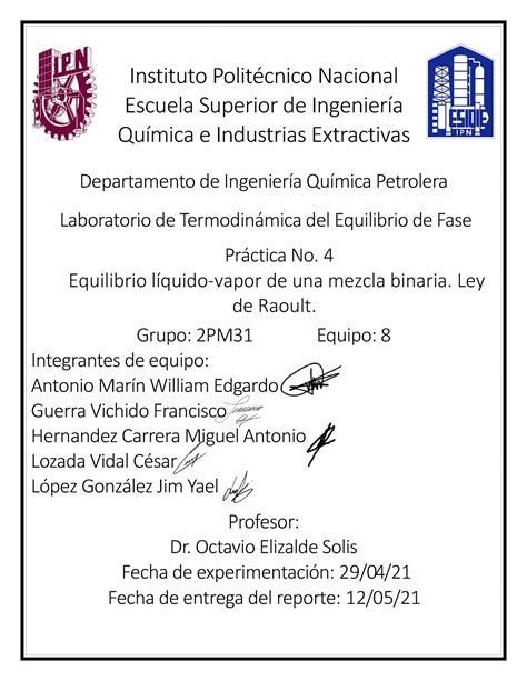 Práctica 4 Equilibrio liquido vapor de una mezcla binaria Ley de