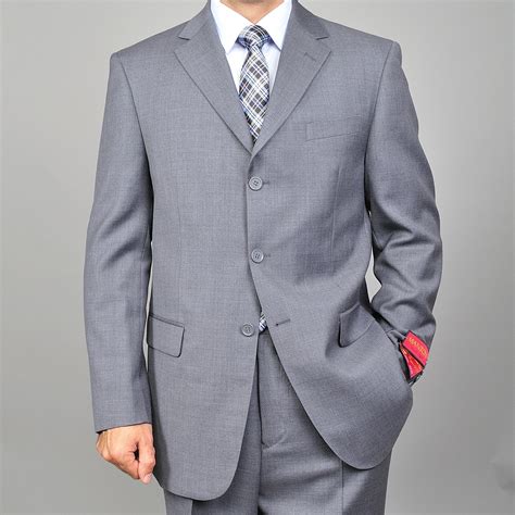 Men S Button Grey Wool Suit Overstock Shopping Big Discounts On Suits