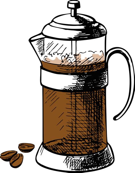 Vector Illustration Of French Press Hand Drawn With Pen And Ink French