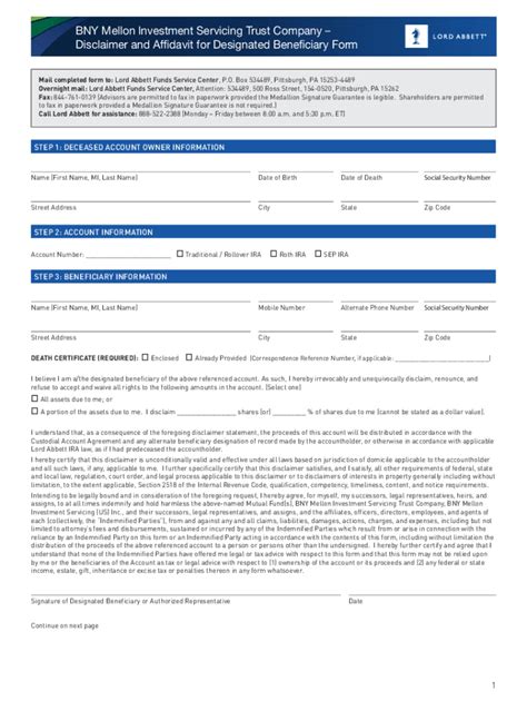 Fillable Online Disclaimer And Affidavit For Designated Beneficiary