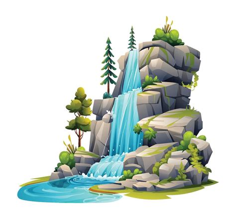 Jungle Waterfall Cascade Illustration Vector Cartoon Isolated On White