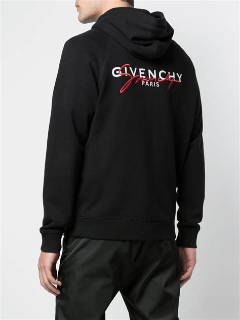 Givenchy Cotton Signature Logo Zip Up Hoodie In Black For Men Lyst