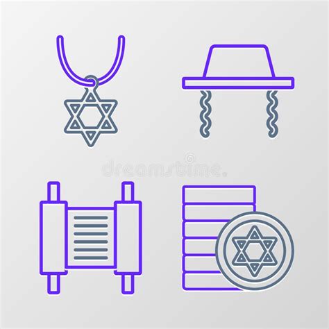 Línea De Línea Jewish Coin Torah Pergamino Sombrero Judía Ortodoxo Y