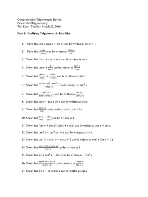 Fillable Online Exact Values Of Trig Functions Worksheet Fax Email