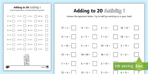 Adding To 20 Activity Sheet 1 Teacher Made Twinkl Worksheets