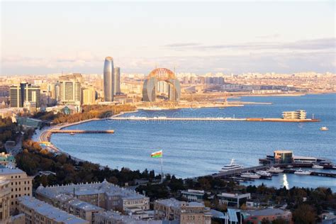 Panoramic View Of Baku City Capital Of Azerbaijan On The Caspian Sea