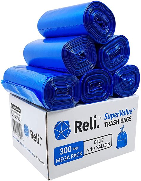 Reli 6 10 Gallon Trash Bags 300 Bags 8 Gallon Recycling Blue Garbage