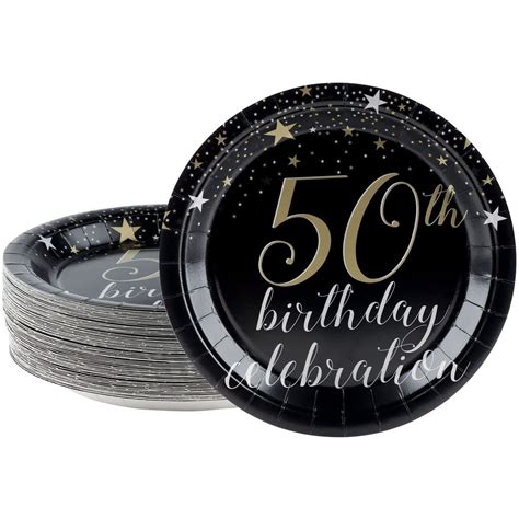 80 Count 50th Birthday Party Paper Plates 9 Black And Gold Foil