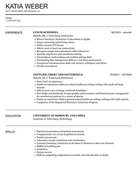 Vet Tech Resume Templates