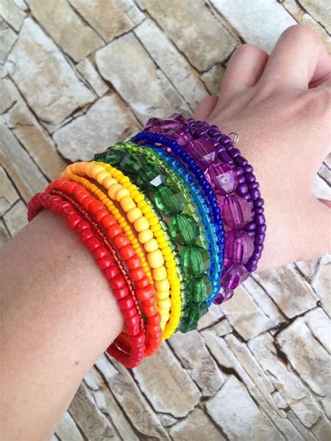 Rainbow Beaded Bracelet Pride Lgbtq Wrap Bracelet Hippie Boho Etsy