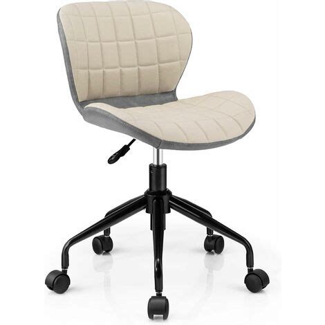 COSTWAY Linen Fabric PU Leather Office Chair, Ergonomic Swivel Computer ...