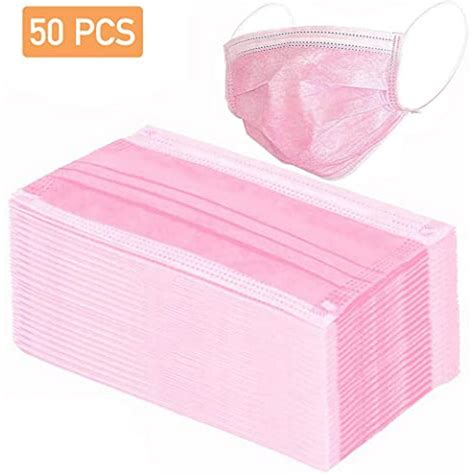 50 Disposable Pink Face Masks 3 Ply Breathable Masks Elastic Ear