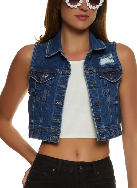 Wax Distressed Denim Cropped Vest