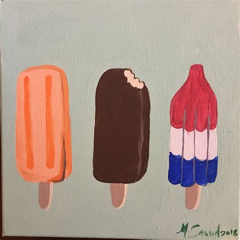 3 Popsicles Acrylic Painting By MarcyArtsy