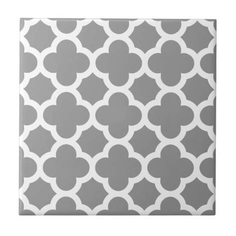 Gray Morrocan Quatrefoil Pattern Small Square Tile Zazzle