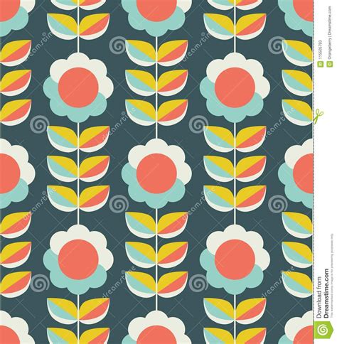 Seamless Pattern With Flowers And Leaves In Retro Scandinavian Style