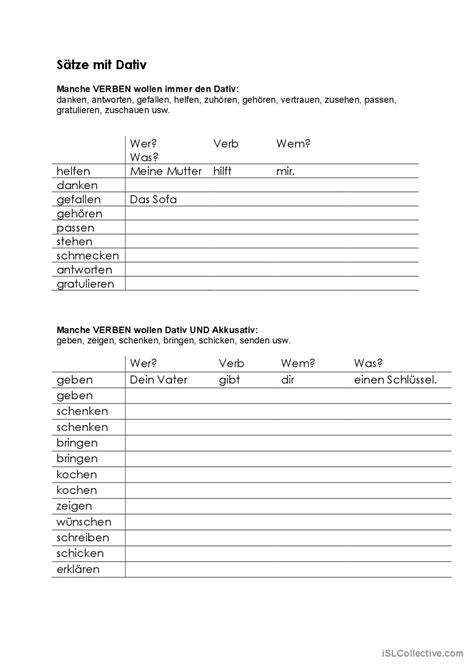 Verben Mit Dativ Verben Mit Dativ U English Esl Worksheets Pdf Doc