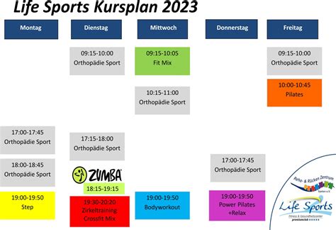 Kursplan Life Sports Xanten