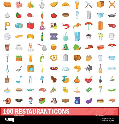 100 Restaurant Icons Set Cartoon Style Stock Vector Image And Art Alamy